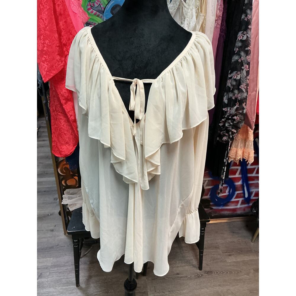 VINTAGE VICTORIA'S SECRET CREAM LONG SLEEVE RUFFLED POET BLOUSE OVERSIZED P/S